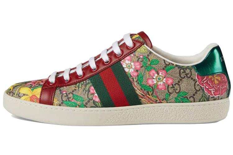 Кеды женские GUCCI Ace GG Supreme Low Flora Print красные