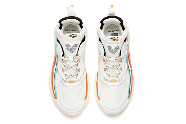 Кроссовки женские Keith Harry x Anta белые с зелёным и оранжевым акцентами