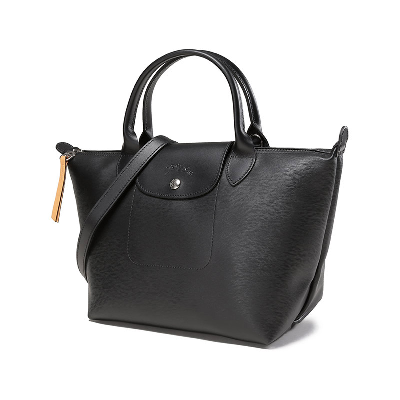Сумка женская LONGCHAMP Le Pliage Cow Leather Canvas черная, маленькая