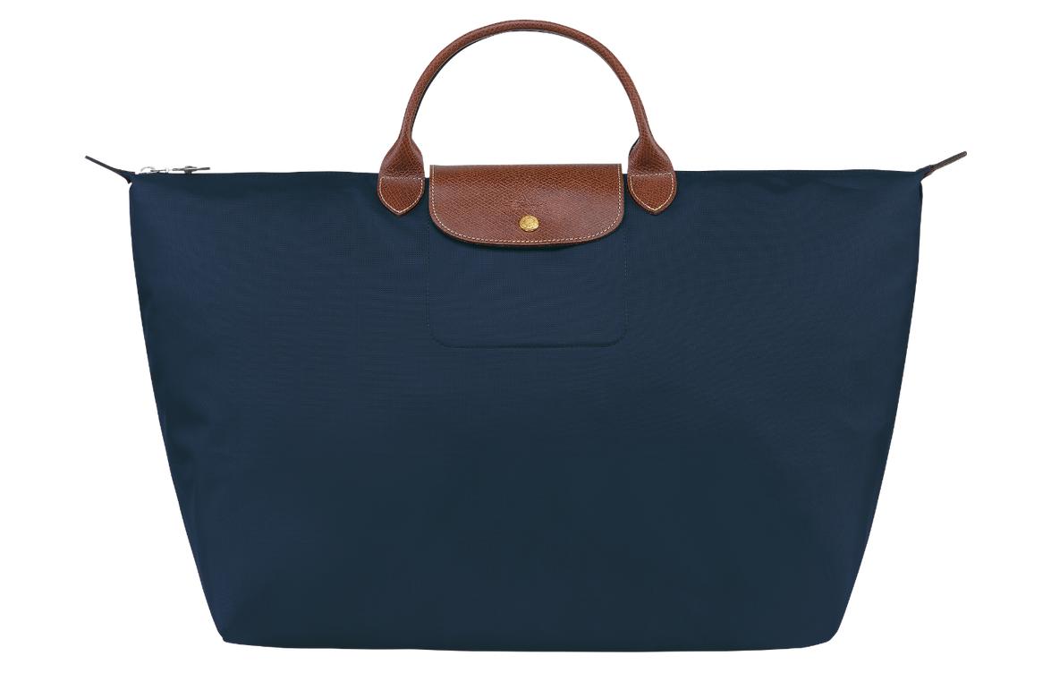 Дорожная сумка женская LONGCHAMP Le Pliage Canvas With Leather Trim темно-синяя