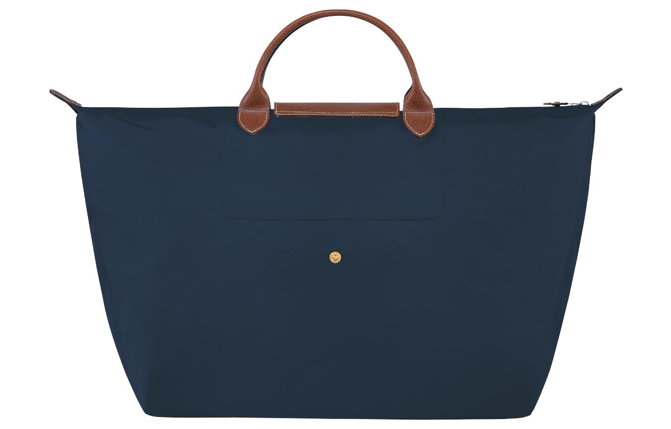 Дорожная сумка женская LONGCHAMP Le Pliage Canvas With Leather Trim темно-синяя