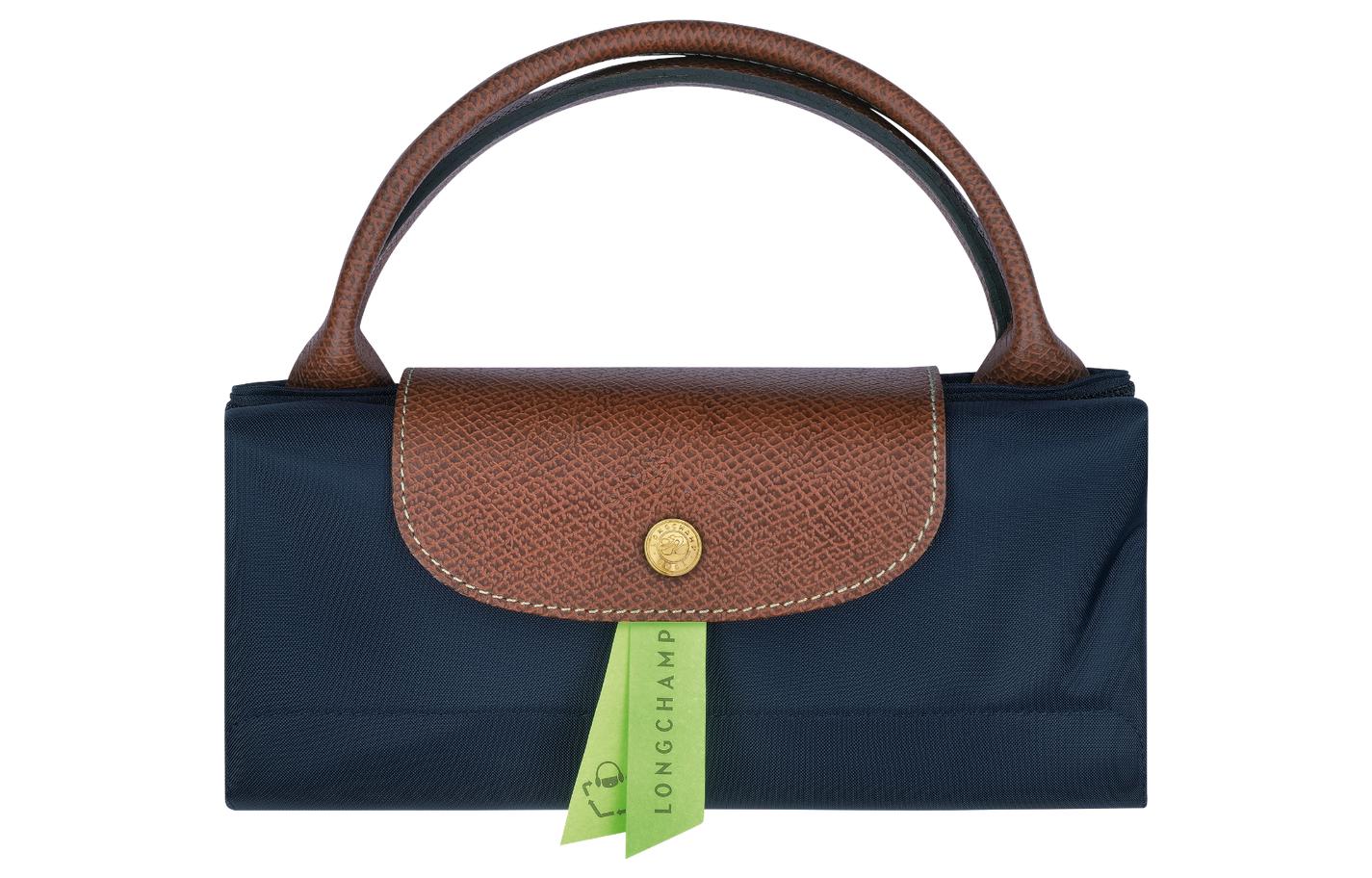 Дорожная сумка женская LONGCHAMP Le Pliage Canvas With Leather Trim темно-синяя