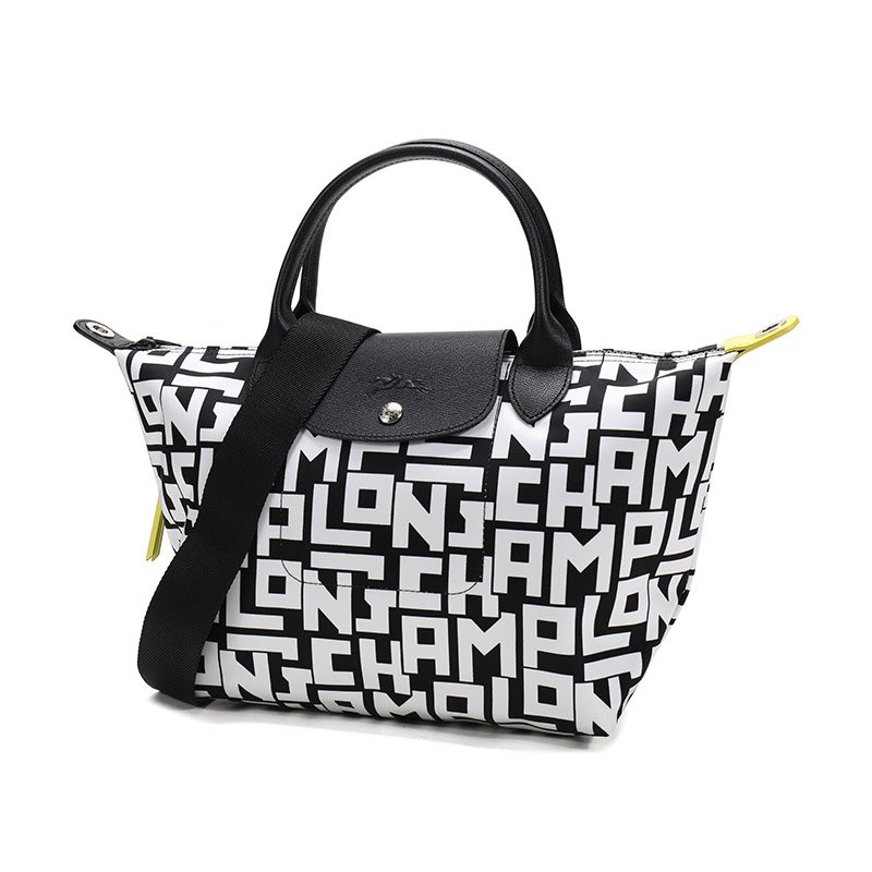 Сумка женская LONGCHAMP Fabric Dumpling Bag черно-белая