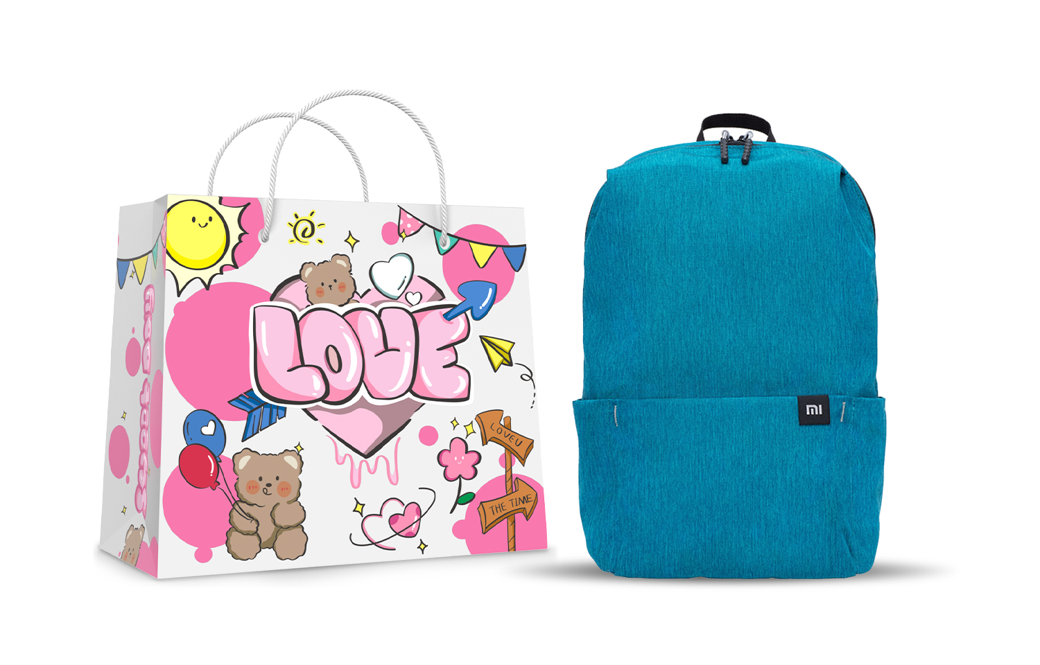Рюкзак унисекс MI 小米小背包+卡通钥匙扣风扇 многоцветный, bright blue (pink love shopping bag
