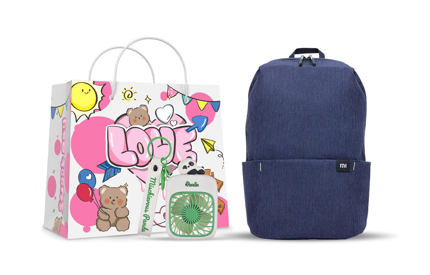 Dark Blue (Cartoon Keychain Fan+Pink LOVE Shopping Bag)