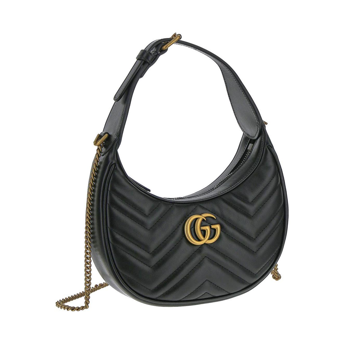 Сумка женская GUCCI GG Marmont Half Moon черная-золотая