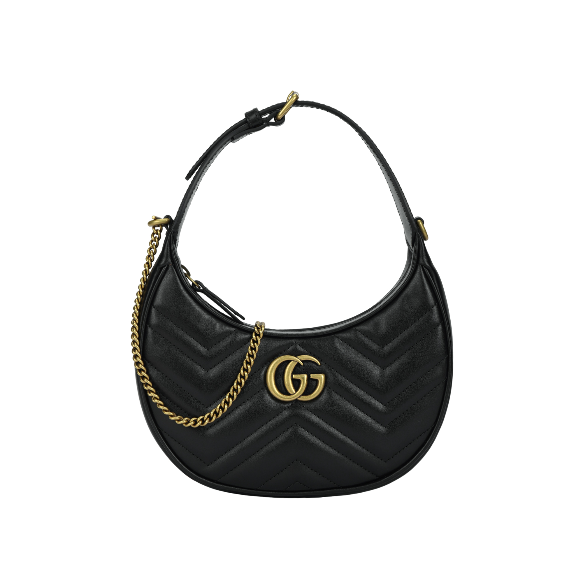 Сумка женская GUCCI GG Marmont Half Moon черная-золотая