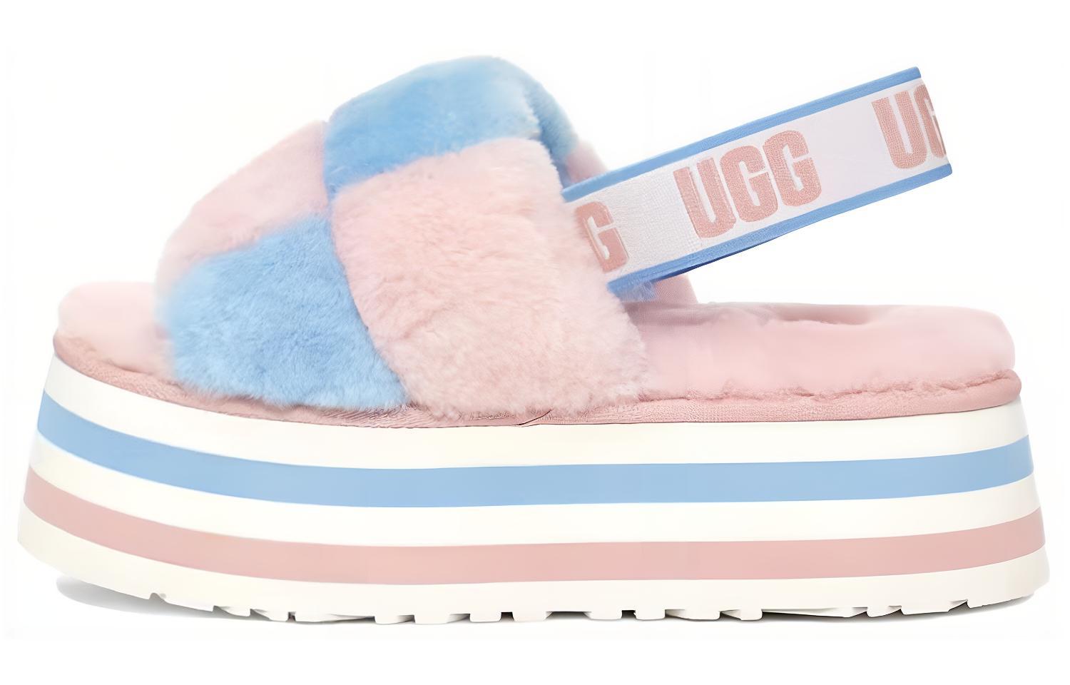 Тапочки женские UGG Disco Checker Slide Thick Sole розово-голубые, 39 EU