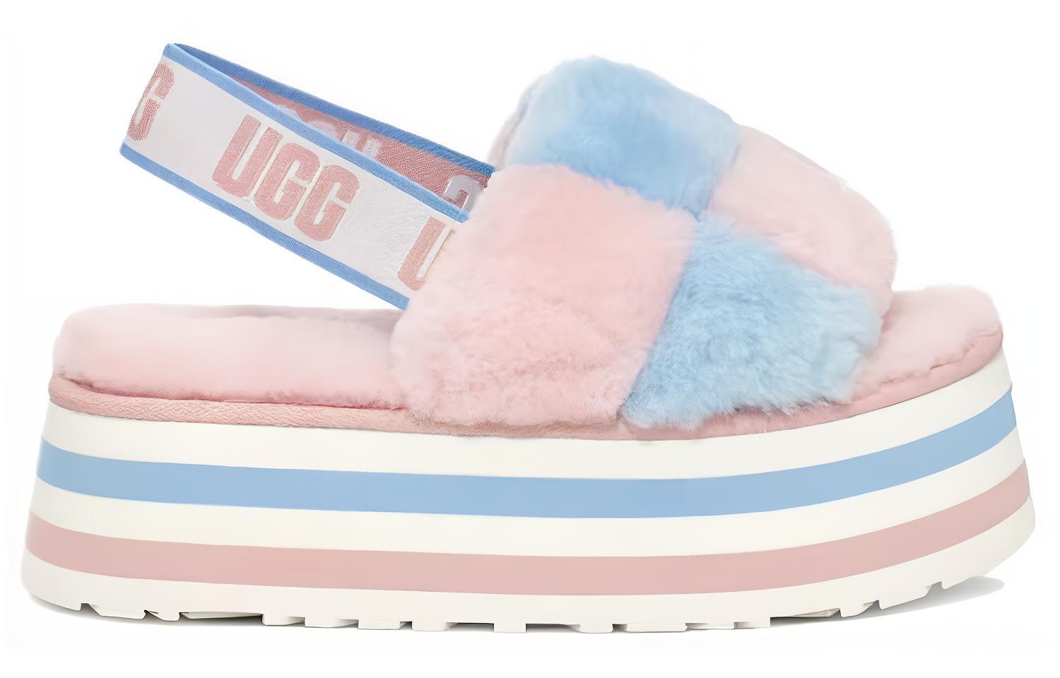 Тапочки женские UGG Disco Checker Slide Thick Sole розово-голубые, 39 EU