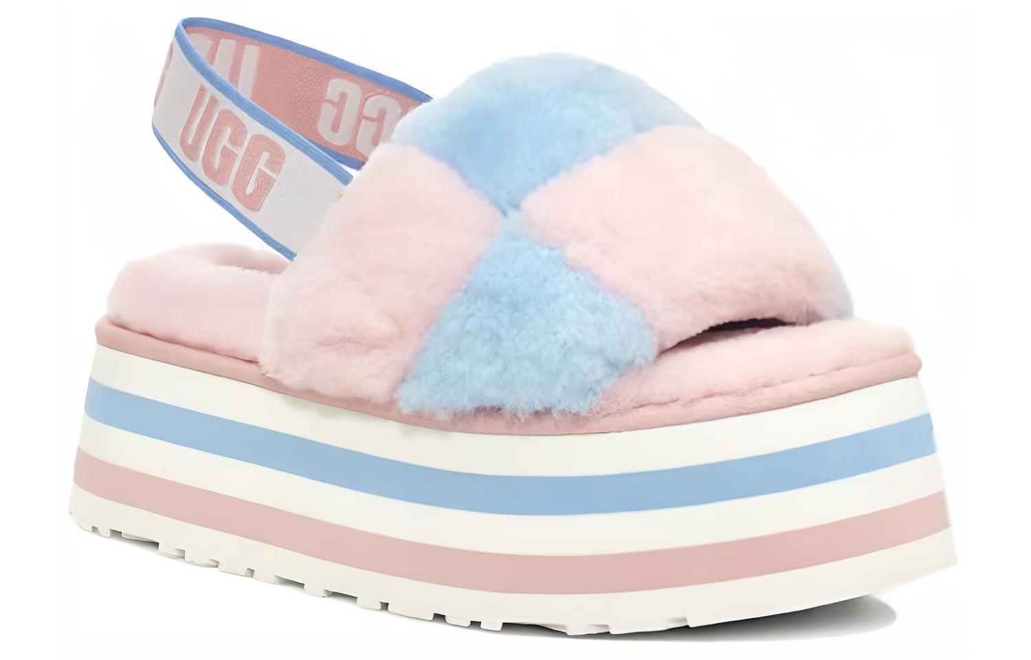 Тапочки женские UGG Disco Checker Slide Thick Sole розово-голубые, 39 EU