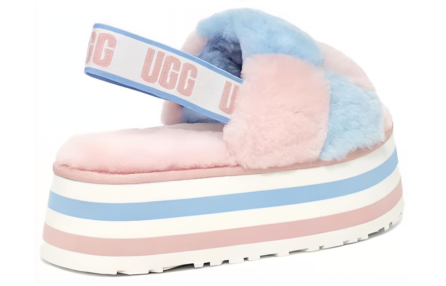 Тапочки женские UGG Disco Checker Slide Thick Sole розово-голубые, 39 EU