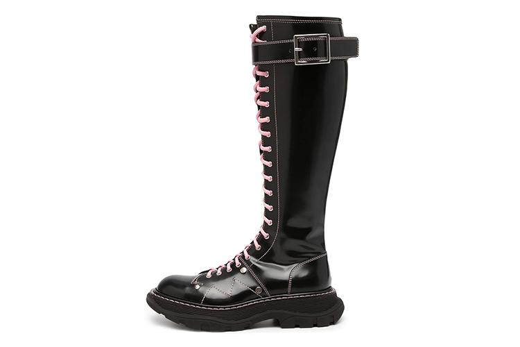 Ботинки женские Alexander McQueen Tread Lace Up Black Pink Lace