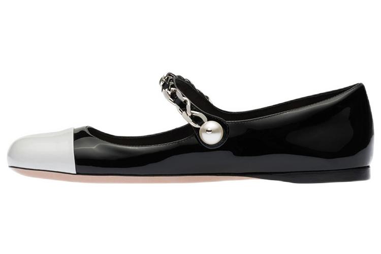 Балетки женские MIU MIU Mary Jane черно-белые, 35 EU