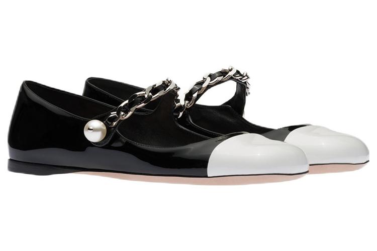 Балетки женские MIU MIU Mary Jane черно-белые, 35 EU