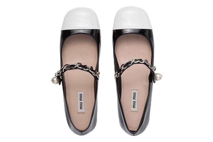Балетки женские MIU MIU Mary Jane черно-белые, 35 EU