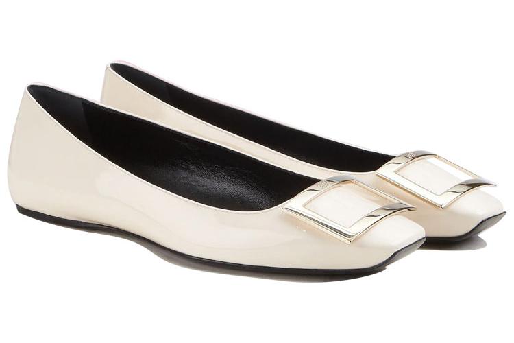 Балетки женские Roger Vivier Trompette Buckle, белые-черные, 37 EU