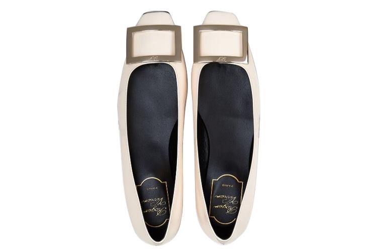 Балетки женские Roger Vivier Trompette Buckle, белые-черные, 37 EU