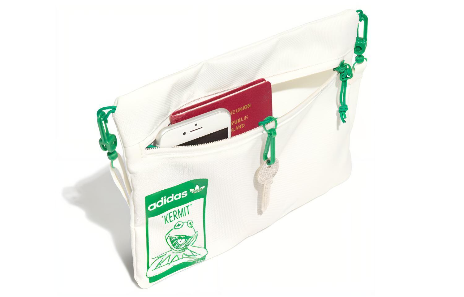 Сумка унисекс Adidas Originals KERMIT POUCH белая, зеленая, многоцветная