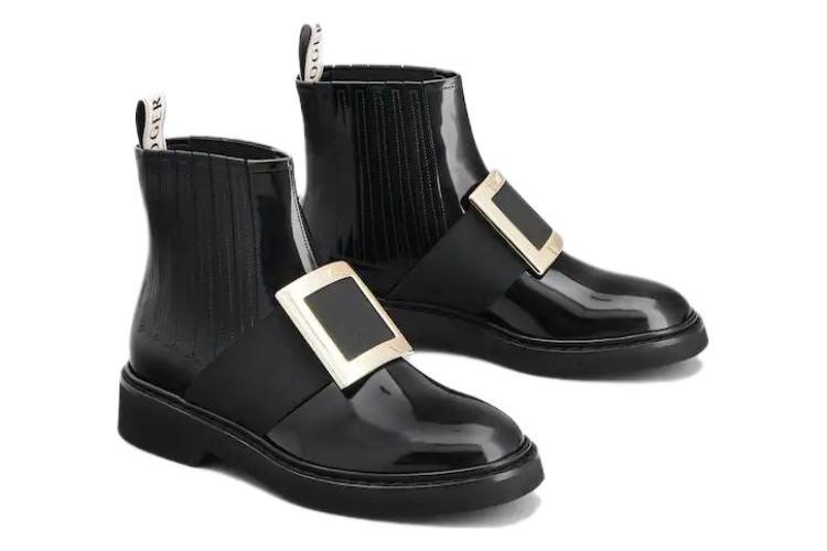 Ботинки женские Roger Vivier Viv' Rangers Buckle черные-золотые, 39 EU