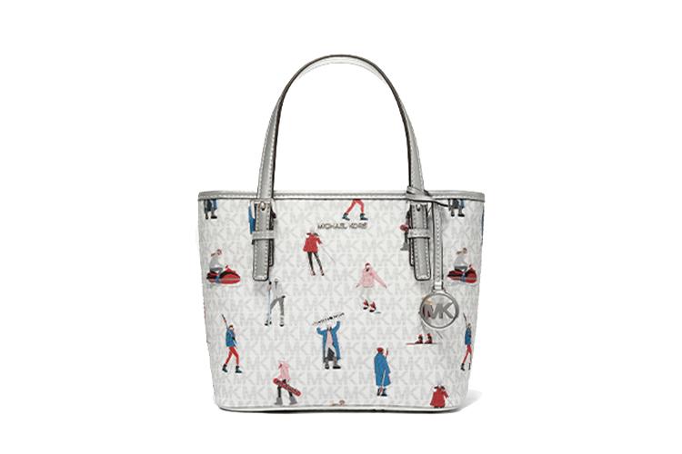 Сумка женская MICHAEL KORS Jet Set Leather Basket Bag белая и серебристая