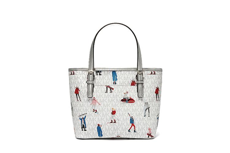 Сумка женская MICHAEL KORS Jet Set Leather Basket Bag белая и серебристая