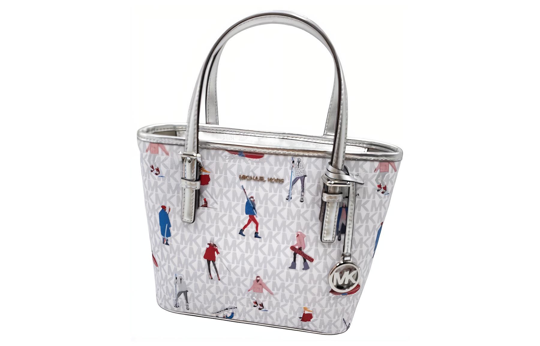 Сумка женская MICHAEL KORS Jet Set Leather Basket Bag белая и серебристая