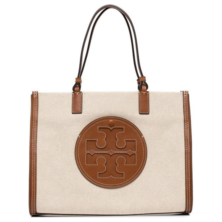Сумка женская TORY BURCH Ella Canvas With Leather Tote коричневая