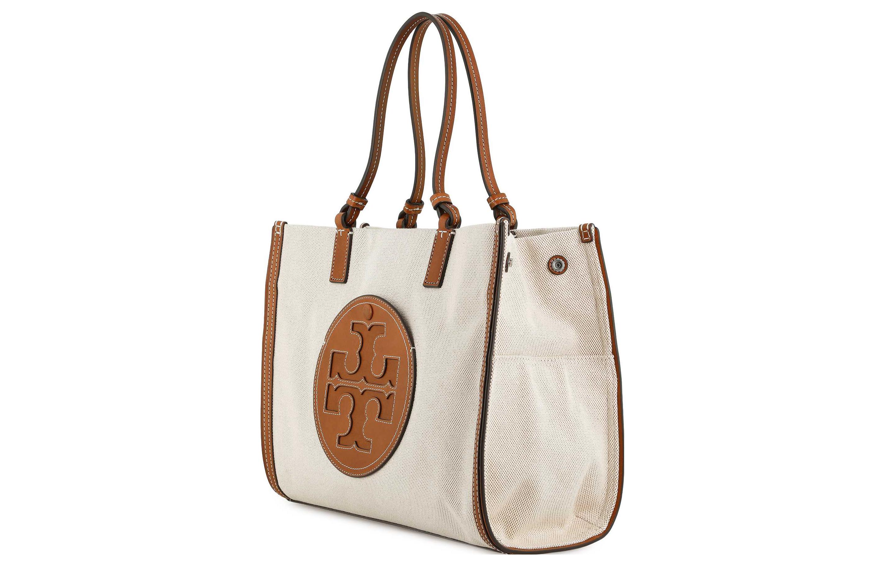 Сумка женская TORY BURCH Ella Canvas With Leather Tote коричневая