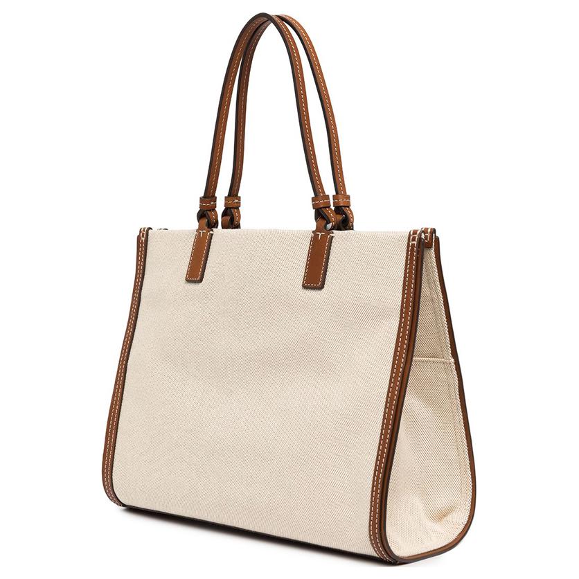 Сумка женская TORY BURCH Ella Canvas With Leather Tote коричневая