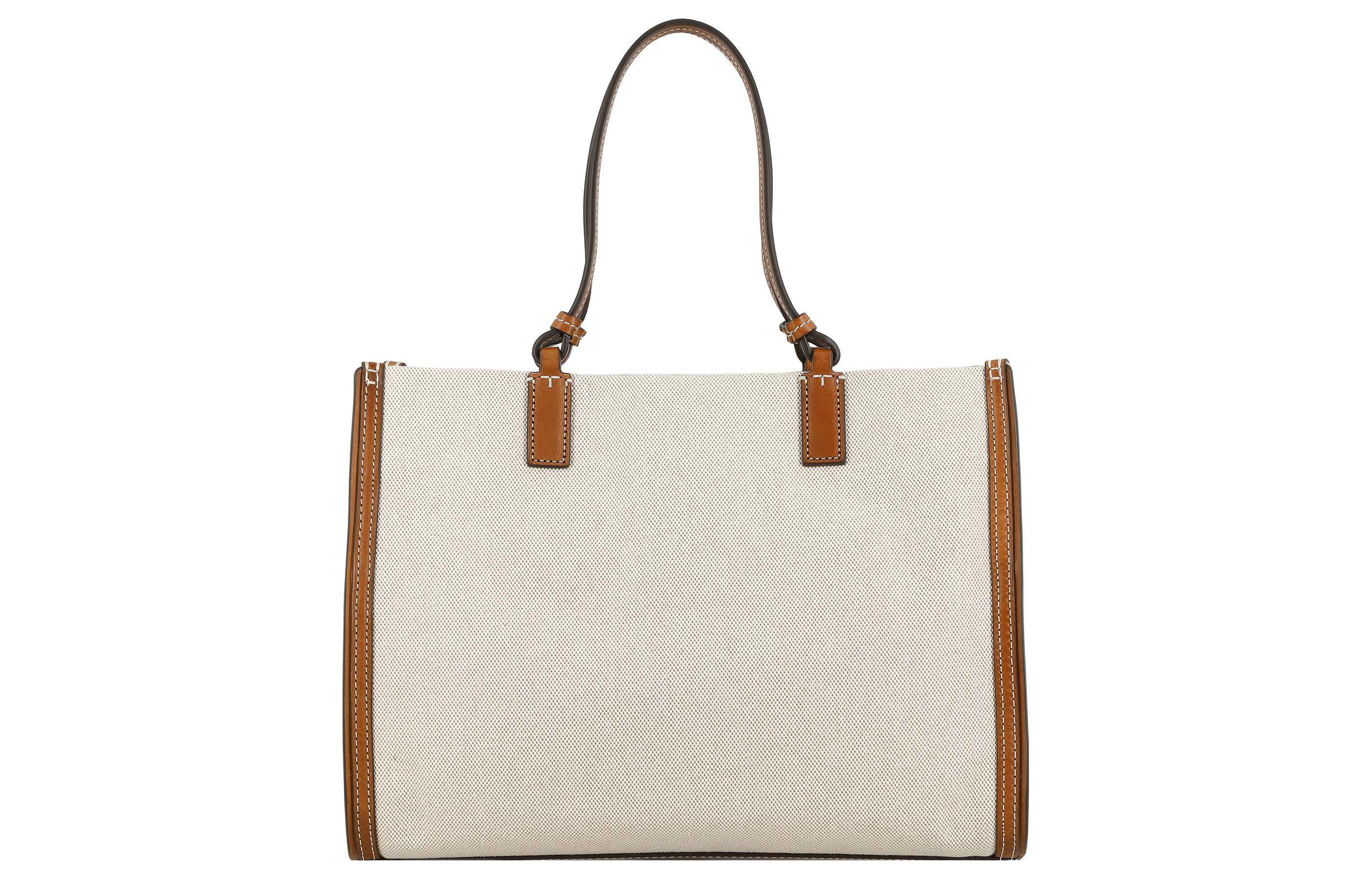 Сумка женская TORY BURCH Ella Canvas With Leather Tote коричневая