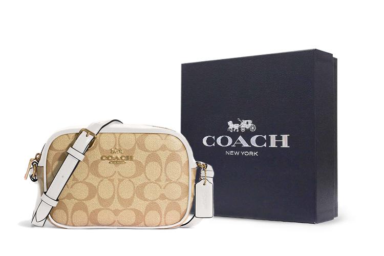 Сумка женская COACH Camera Canvas beige-white, Gift Box Set (Basic Set+Black Box) EU