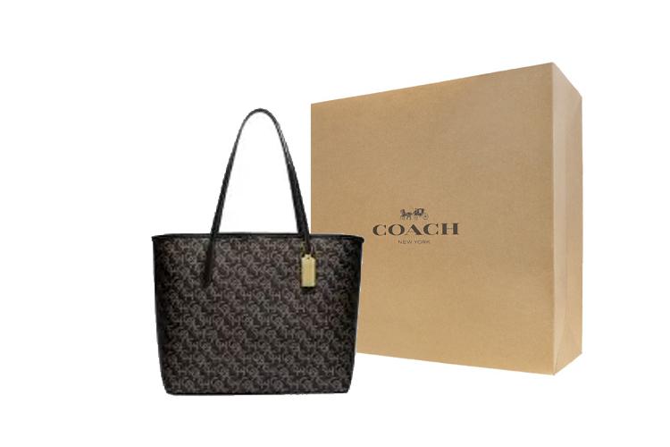 Сумка женская COACH City Canvas With Leather Tote Bag черная