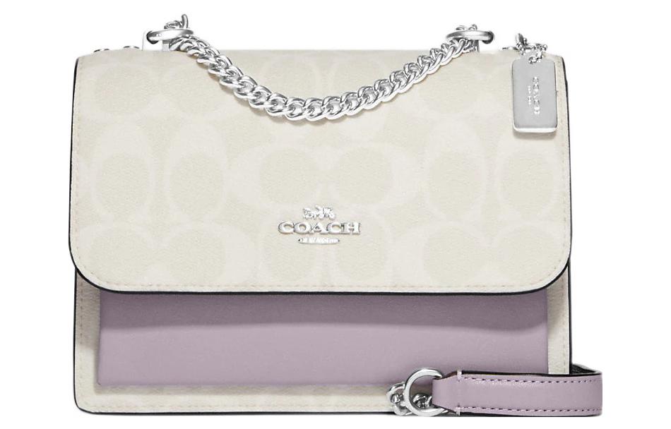 Сумка женская COACH Klare Canvas With Leather Shoulder Bag Mini белая и таро фиолетовая