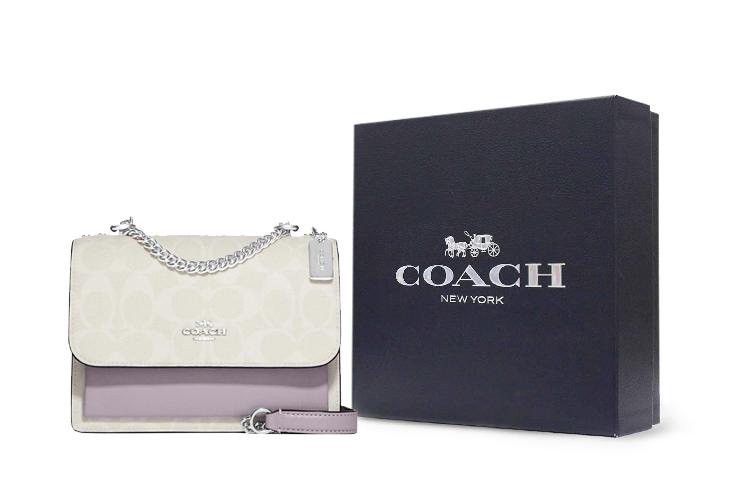 Сумка женская COACH Klare Canvas With Leather Shoulder Bag Mini белая и таро пурпурная