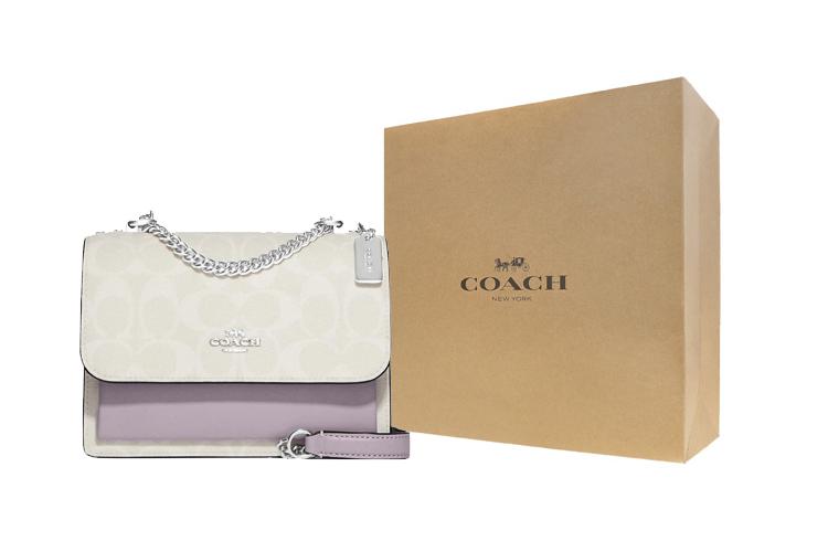Сумка женская COACH Klare Canvas With Leather Mini белая и таро пурпурная