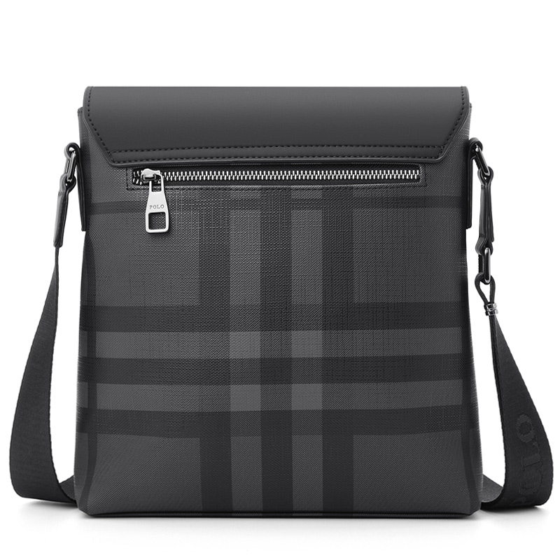 Сумка мужская POLO 043841 клетчатая серого и черного цвета среднего размера