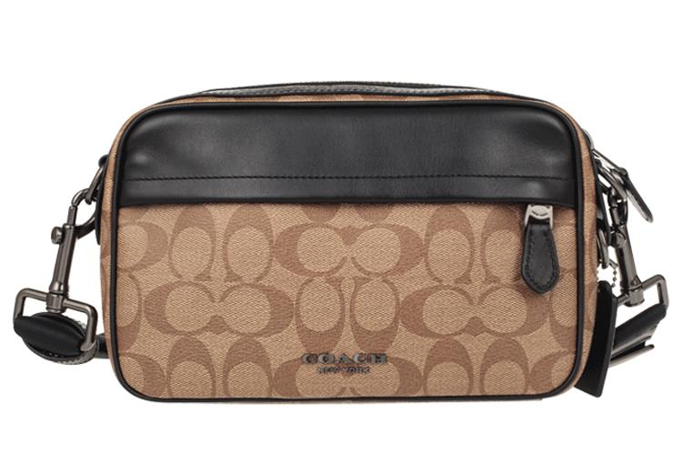 Сумка кроссбоди мужская COACH Graham черная с хаки и коричневой монограммой