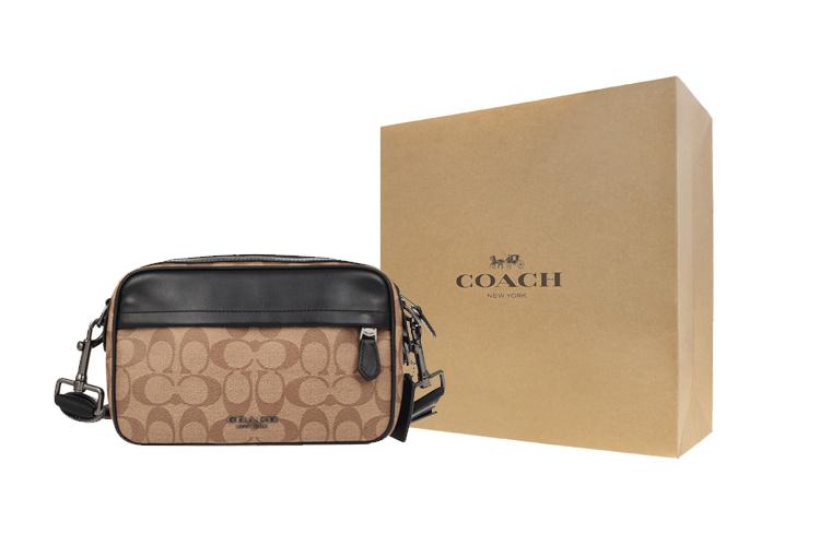 Сумка мужская COACH Graham черная с хаки и коричневой монограммой