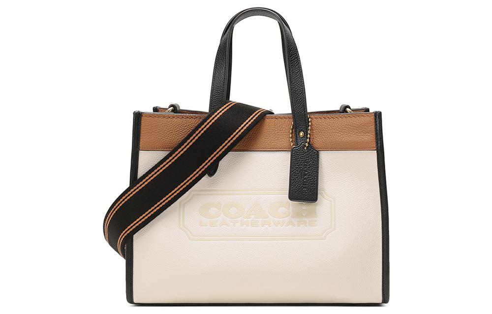 Сумка-тоут женская COACH Field Leather Tote Bag, бежево-черная