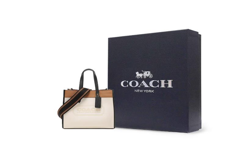 Сумка-тоут женская COACH Field Leather Tote Bag, бежево-черная