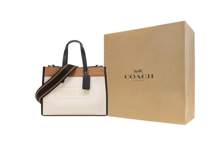 Сумка-тоут женская COACH Field Leather Tote Bag, бежево-черная