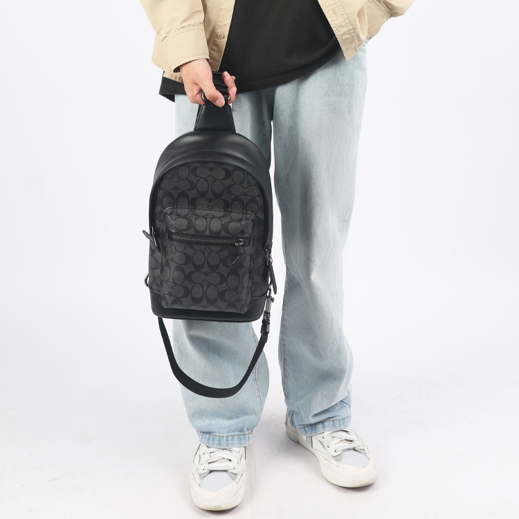 Кроссбоди-сумка мужская COACH West Canvas Patchwork Sling Bag черная среднего размера