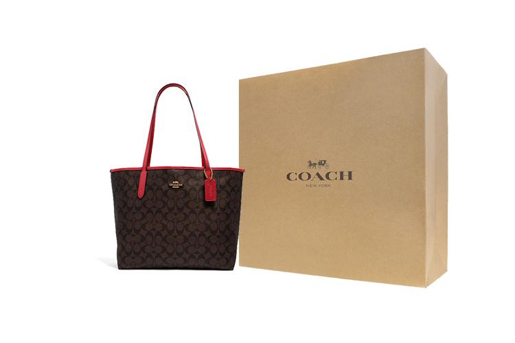 Сумка женская COACH City Canvas With Leather Tote Bag brown-red