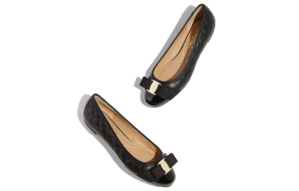 Балетки женские FERRAGAMO Varina черные-тан, 36.5 EU