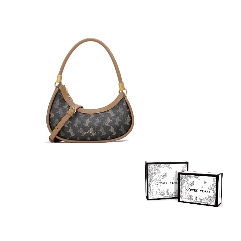 Плечевые сумки женские COWEC YCAKI черные жаккардовые с принтом