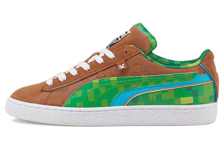 Кроссовки унисекс PUMA Minecraft X Suede коричневые-зеленые, 43 EU