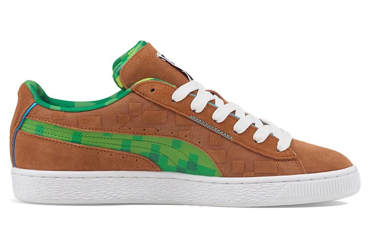 Кроссовки унисекс PUMA Minecraft X Suede коричневые-зеленые, 43 EU