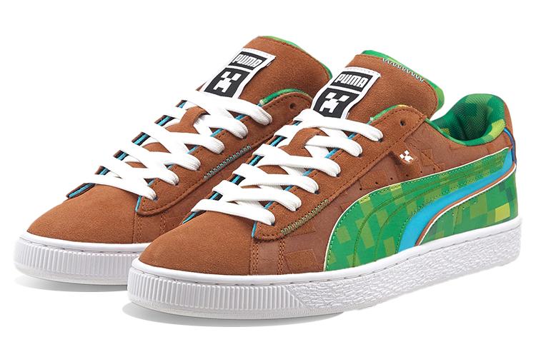 Кроссовки унисекс PUMA Minecraft X Suede коричневые-зеленые, 43 EU