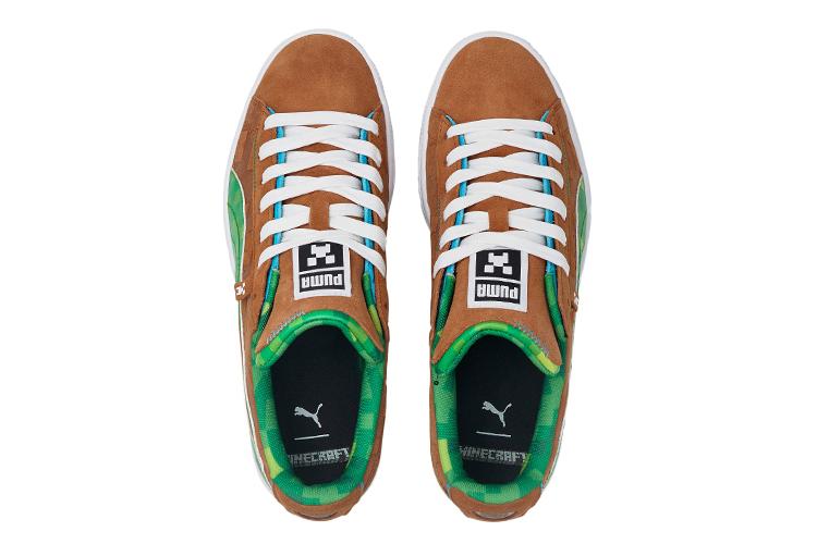 Кроссовки унисекс PUMA Minecraft X Suede коричневые-зеленые, 43 EU