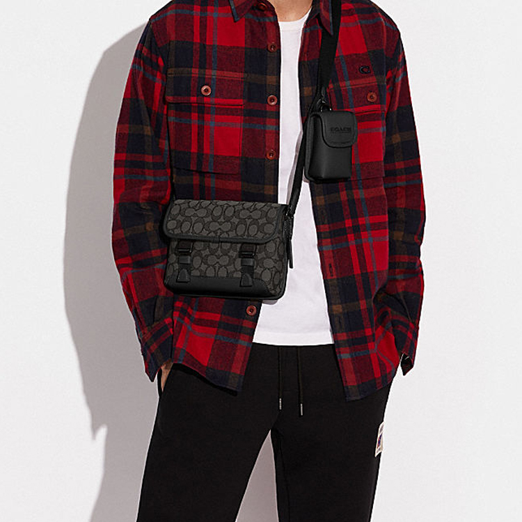 Сумка мужская COACH League Monogram Canvas черная, малый размер